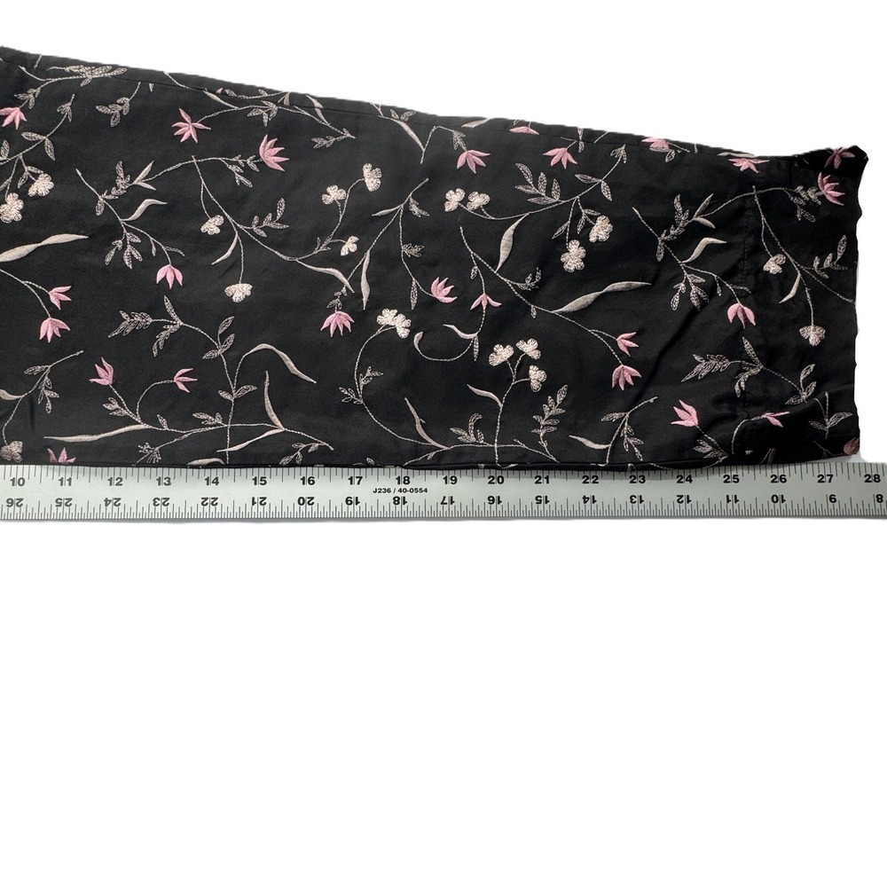 Burns Embroidered Black Silk Ankle Pants Womens 8 Pink Floral Botanical Luxury - Picture 9 of 12